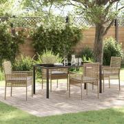 vidaXL Trädgårdsmöbelset med kudde 5 pcs Beige Poly rattan