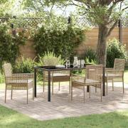 vidaXL Trädgårdsmöbelset med kudde 5 pcs Beige Poly rattan