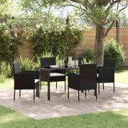 vidaXL Trädgårdsmöbelset med kudde 5 pcs Svart Poly rattan