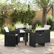 vidaXL Trädgårdsmöbelset med kudde Hopfällbar 5 pcs Svart Poly rattan