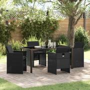 vidaXL Trädgårdsmöbelset med kudde Hopfällbar 5 pcs Svart Poly rattan