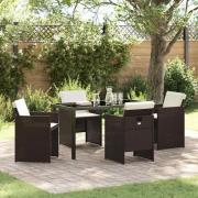 vidaXL Trädgårdsmöbelset med kudde Hopfällbar 5 pcs Brun Poly rattan