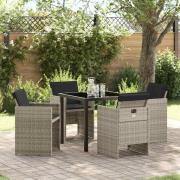 vidaXL Trädgårdsmöbelset med kudde 5 pcs Ljusgrå Poly rattan