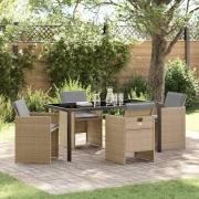 vidaXL Trädgårdsmöbelset med kudde Hopfällbar 5 pcs Beige Poly rattan