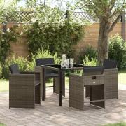 vidaXL Trädgårdsmöbelset med kudde Hopfällbar 5 pcs Grå Poly rattan