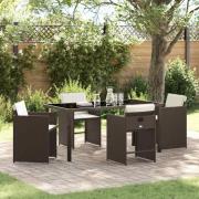 vidaXL Trädgårdsmöbelset med kudde Hopfällbar 5 pcs Brun Poly rattan