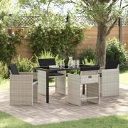 vidaXL Trädgårdsmöbelset med kudde 5 pcs Ljusgrå Poly rattan