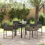 vidaXL Trädgårdsmöbelset med kudde 5 pcs Grå Poly rattan