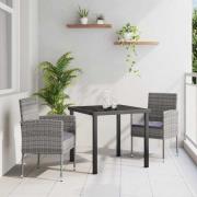 vidaXL Trädgårdsmöbelset med kudde 3 pcs Grå Poly rattan