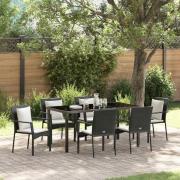 vidaXL Trädgårdsmöbelset med kudde 7 pcs Svart Poly rattan