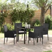 vidaXL Trädgårdsmöbelset med kudde 5 pcs Svart Poly rattan