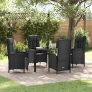 vidaXL Trädgårdsmöbelset med kudde 5 pcs Svart Poly rattan