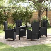 vidaXL Trädgårdsmöbelset med kudde 5 pcs Svart Poly rattan