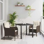 vidaXL Trädgårdsmöbelset med kudde 3 pcs Brun Poly rattan