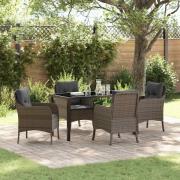 vidaXL Trädgårdsmöbelset med kudde 5 pcs Grå Poly rattan