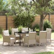 vidaXL Trädgårdsmöbelset med kudde 7 pcs Beige Poly rattan