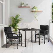vidaXL Trädgårdsmöbelset med kudde 3 pcs Svart Poly rattan