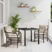 vidaXL Trädgårdsmöbelset med kudde 3 pcs Brun Poly rattan