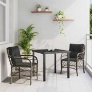 vidaXL Trädgårdsmöbelset med kudde 3 pcs Grå Poly rattan