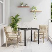 vidaXL Trädgårdsmöbelset med kudde 3 pcs Beige Poly rattan