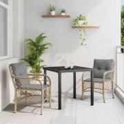 vidaXL Trädgårdsmöbelset med kudde 3 pcs Beige Poly rattan