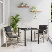 vidaXL Trädgårdsmöbelset med kudde 3 pcs Ljusgrå Poly rattan