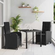 vidaXL Trädgårdsmöbelset 3 pcs Svart konstrotting