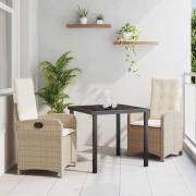 vidaXL Trädgårdsmöbelset 3 pcs Beige konstrotting