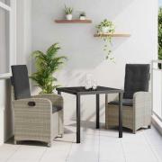 vidaXL Trädgårdsmöbelset 3 pcs Ljusgrå konstrotting