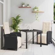 vidaXL Trädgårdsmöbelset 3 pcs Svart konstrotting