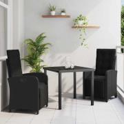 vidaXL Trädgårdsmöbelset 3 pcs Svart konstrotting