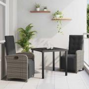 vidaXL Trädgårdsmöbelset 3 pcs Grå konstrotting