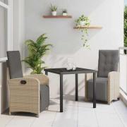 vidaXL Trädgårdsmöbelset 3 pcs Beige konstrotting