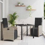 vidaXL Trädgårdsmöbelset 3 pcs Ljusgrå konstrotting