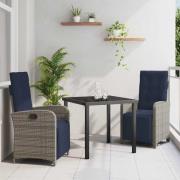 vidaXL Trädgårdsmöbelset 3 pcs Grå konstrotting