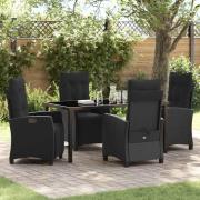 vidaXL Trädgårdsmöbelset med kudde 5 pcs Svart konstrotting
