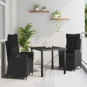 vidaXL Trädgårdsmöbelset 3 pcs Svart konstrotting