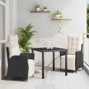 vidaXL Trädgårdsmöbelset 3 pcs Svart Poly rattan