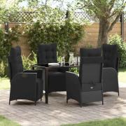 vidaXL Trädgårdsmöbelset med kudde 5 pcs Svart konstrotting