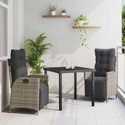 vidaXL Trädgårdsmöbelset 3 pcs Grå Poly rattan