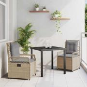 vidaXL Trädgårdsmöbelset 3 pcs Beige konstrotting