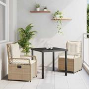 vidaXL Trädgårdsmöbelset 3 pcs Beige konstrotting