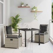 vidaXL Trädgårdsmöbelset 3 pcs Ljusgrå konstrotting