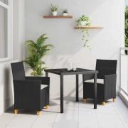 vidaXL Trädgårdsmöbelset 3 pcs Svart konstrotting