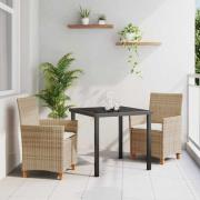 vidaXL Trädgårdsmöbelset 3 pcs Beige konstrotting