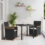 vidaXL Trädgårdsmöbelset 3 pcs Svart konstrotting