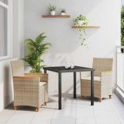 vidaXL Trädgårdsmöbelset 3 pcs Beige konstrotting
