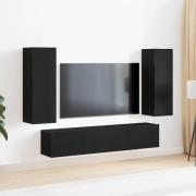 vidaXL TV-bänkset 4 pcs Svart ek 160 x 30 x 30 cm MDF och ekfanér