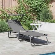 vidaXL Hopfällbar solstol med kudde 1-person Grå 56 x 190 x 81cm tyg