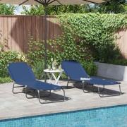 vidaXL Hopfällbar solstol 2-person 2 pcs Blå 56 x 189 x 87cm tyg